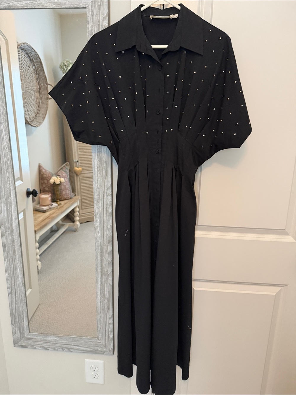 Elegant Black Maxi Dress with Silver Stud Detailing